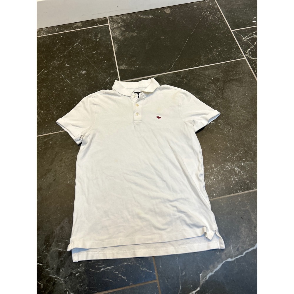 Abercrombie & Fitch Mens White Short Sleeve Moose Logo Polo Shirt Size L